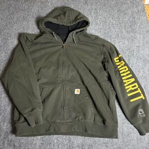 Carhartt Mens XL Full Zip Hoodie Rain Defender Workwear Olive Green